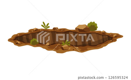 Hole ground. Works digging of sand coal waste rock or gravel. Brown, dry mine element of landscape. Cartoon illustration Hole ground. Works digging of sand coal waste rock or gravel. Brown, dry mine element of landscape. Cartoon illustration 126595324
