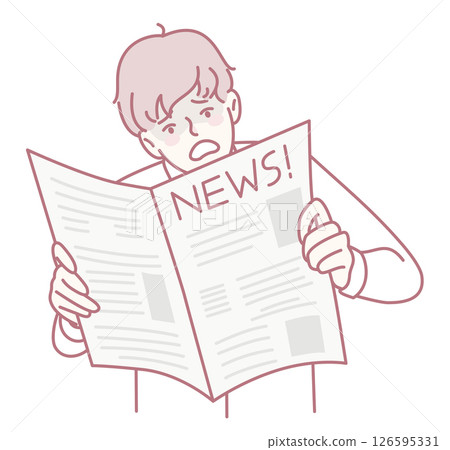 A Young Man Found Reading the News with a Look of Surprise on His Face, Taken Aback A Young Man Found Reading the News with a Look of Surprise on His Face, Taken Aback 126595331