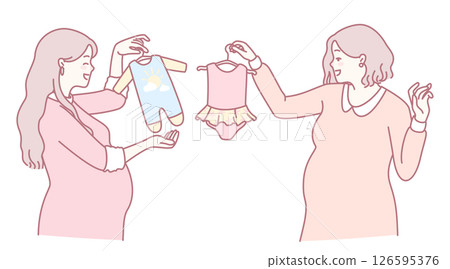 Expecting Mothers Enthusiastically Shopping for Adorable Baby Clothes and Accessories Expecting Mothers Enthusiastically Shopping for Adorable Baby Clothes and Accessories 126595376