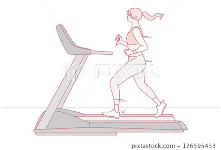 A Woman Engaged in Running on a Treadmill While Using Hand Weights for Fitness Improvement A Woman Engaged in Running on a Treadmill While Using Hand Weights for Fitness Improvement 126595433