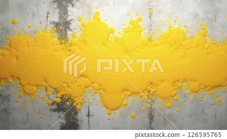 Bright Yellow Ink Splash Over Gray Concrete 126595765