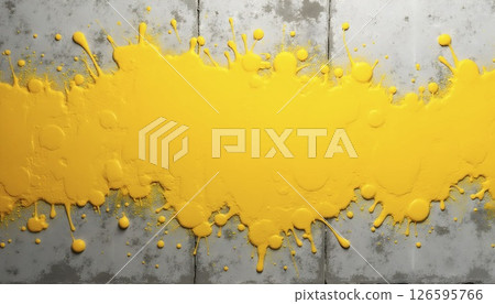 Bright Yellow Ink Splash Over Gray Concrete 126595766