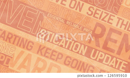A stylish background with positive English words arranged diagonally in various sizes - Peach Fuzz 126595910