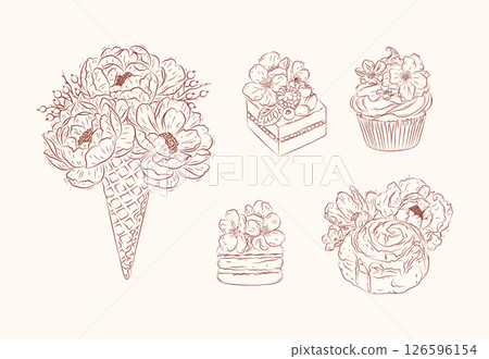 Bakery floral illustrations brown Bakery floral illustrations brown 126596154