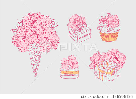 Bakery floral illustrations pink 126596156