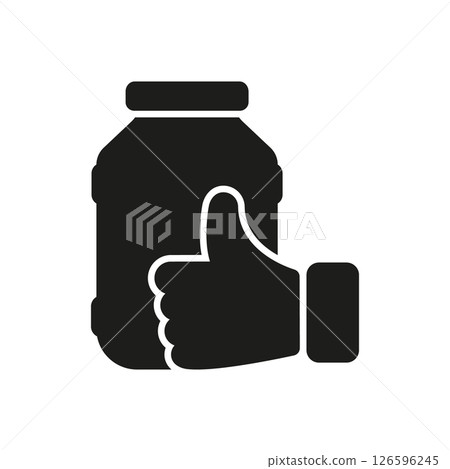 Jar With Thumbs Up Solid Icon. Quality Assurance, Customer Satisfaction, And Product Approval Silhouette Symbol. Consumer Trust, Positive Feedback. Isolated Vector Illustration 126596245