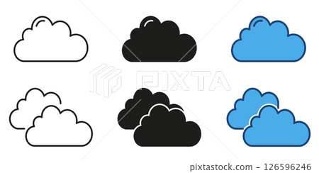 Cloud weather elements line and solid icon set. Cloud shape and style symbol collection. Isolated vector illustration 126596246