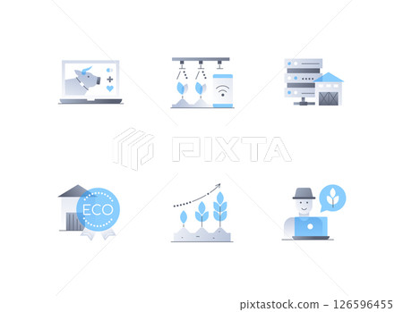 Smart farm and animal husbandry - flat design style icons set Smart farm and animal husbandry - flat design style icons set 126596455