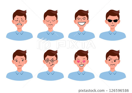 Portraits of man. Boy Avatar.  Male emotions. 126596586