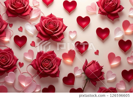 abstract image of red roses and valentines, background, pattern 126596605