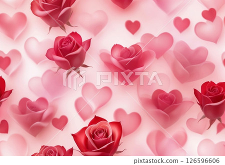 abstract image of red roses and valentines, background, pattern 126596606