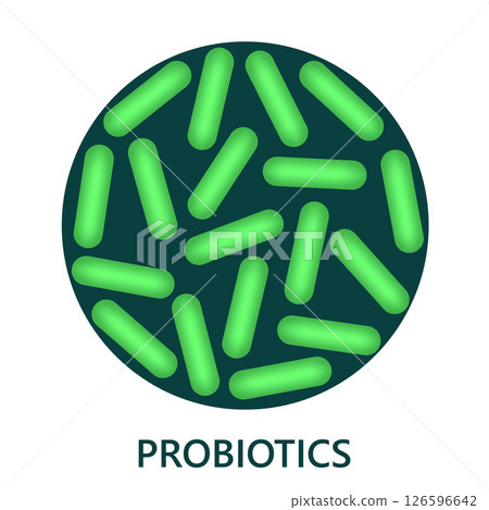 Probiotics, microbiome flora, lactobacillus bacteria in circle. 126596642