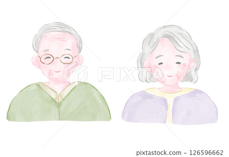 表情慈祥的祖父母水彩畫（敬老日） 126596662