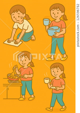 描繪女性日常生活的可愛插圖(AI 生成的輕鬆可愛風格) 描繪女性日常生活的可愛插圖(AI 生成的輕鬆可愛風格) 126596782