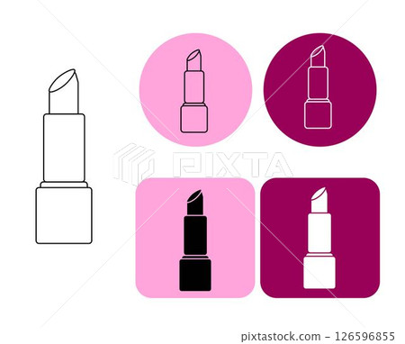 lipstick logotype. Vector graphic line illustration. Black and white cosmetic makeup art. Silhouette sign for logo, print, comics, fashion, pop art, boards, design, stickers, decoration, posters 126596855