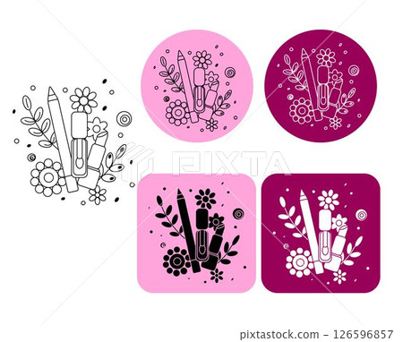 Beauty cosmetics Flower logotype. Vector graphic line illustration. Black and white cosmetic makeup art. Perfect for cards, decorations, stickers, logo, menu, various designs. Beauty cosmetics Flower logotype. Vector graphic line illustration. Black and white cosmetic makeup art. Perfect for cards, decorations, stickers, logo, menu, various designs. 126596857