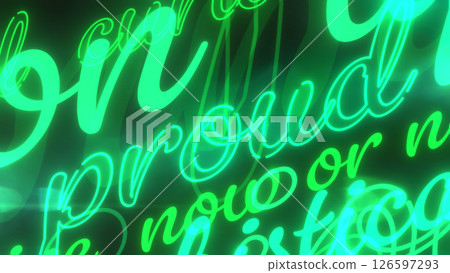 霓虹燈般的背景，帶有對角排列的積極英文單字 - 綠色 126597293