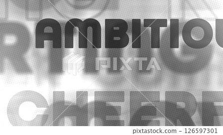 各種大小的積極英語單字重疊在像彩色玻璃紙一樣的流行背景上 - Monotone 126597301