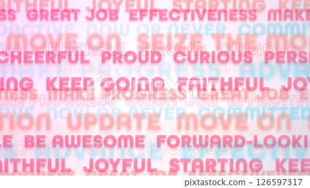 A pop background like cellophane with many positive English words overlapping - Red 126597317
