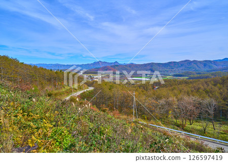 從長野縣南佐久郡平澤嶺（獅子岩八岳瞭望台）向東北方向眺望（瞭望台、野邊山、男山等） 126597419