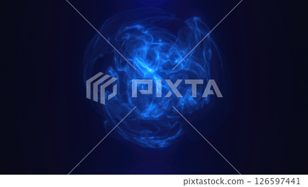 Abstract blue fluid-like shape with a glowing effect on a dark background 126597441
