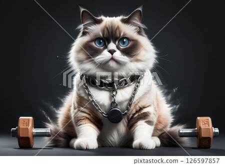 Fat cat in sportswear doing morning workout 126597857