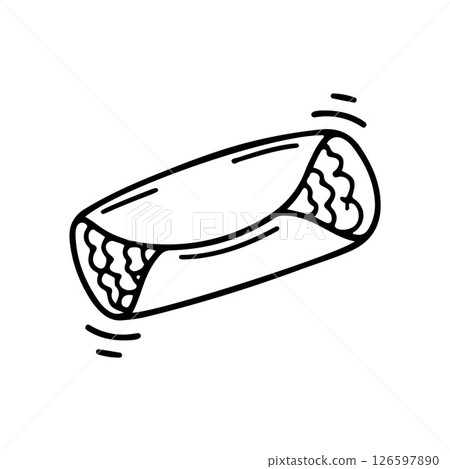 Wrapped burrito with filling peeking out. Fun doodle vector with black outline. Ideal for Mexican food menu, cafe design, or recipe visuals. 126597890