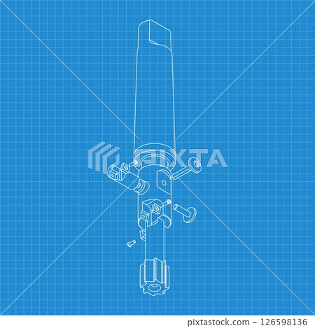 Mechanical engineering drawings. Tap tools, borer. Technical Design. Cover. Blueprint. Step Cutting Tool with Countersinking Function. Technical 3D Vector Illustration 126598136