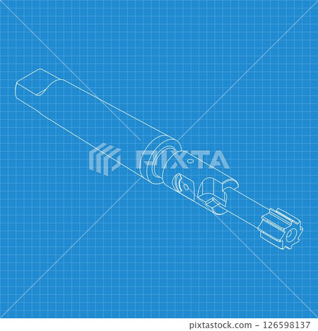 Mechanical engineering drawings. Tap tools, borer. Technical Design. Cover. Blueprint. Step Cutting Tool with Countersinking Function. Technical 3D Vector Illustration 126598137