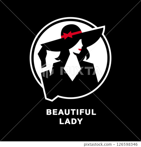 Silhouette of a woman in a hat on a dark background. Silhouette of a woman in a hat on a dark background. 126598346
