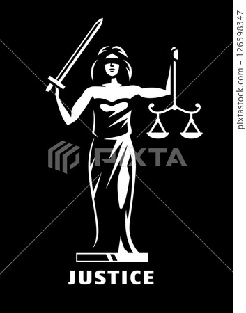 Lady justice logo on a dark background. 126598347