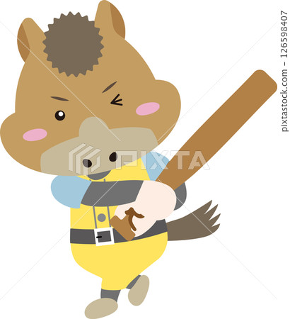 揮舞著球棒的可愛馬兒(馬年,運動插畫) 揮舞著球棒的可愛馬兒(馬年,運動插畫) 126598407