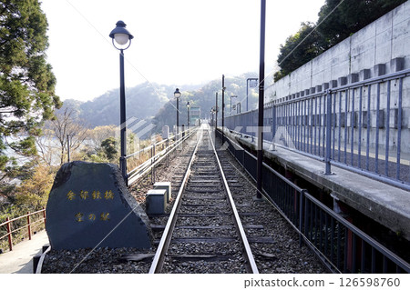 Old railway tracks with sleepers on display at Yobetsu Tetsubashi Sky Station 126598760