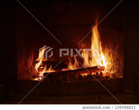 Burning fire in the hotel lobby 126598822