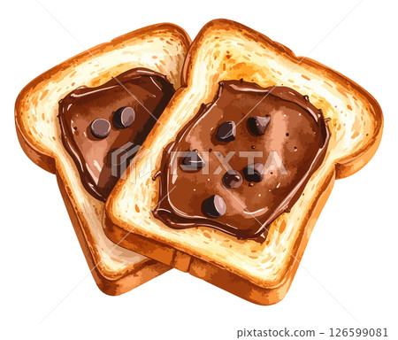 Watercolor illustration of toast with chocolate cream - AI generation 126599081