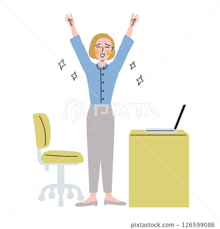 一個在電腦前歡喜的女人 126599086