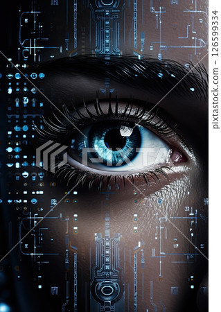 Cybernetic eye closeup. Future technology. Ai Generative 126599334