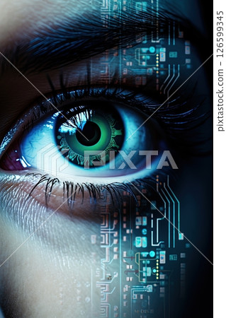 Cybernetic eye closeup. Future technology. Ai Generative 126599345