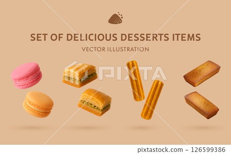 Macaron, Baklava, Churros, Financier Macaron, Baklava, Churros, Financier 126599386