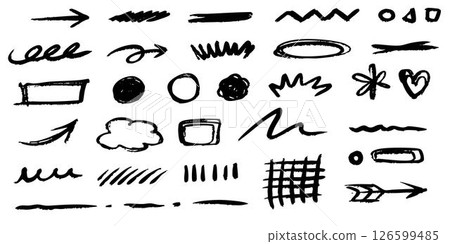 A vector icon set that can be used for ink mark frames and line decorations 126599485