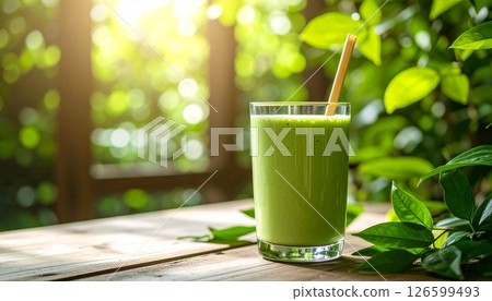 Matcha smoothie and natural scenery 126599493