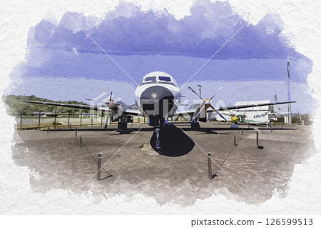 Watercolor style Stork Tajima Airport YS-11 Toyooka City, Hyogo Prefecture 126599513