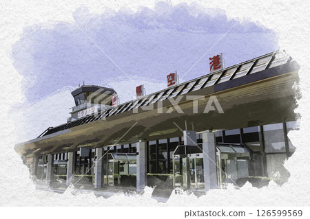 水彩風格鸛但馬機場航廈兵庫縣豐岡市 126599569
