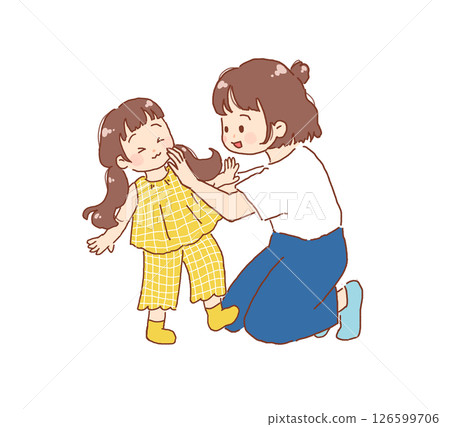 Parent and child applying paint to face 126599706