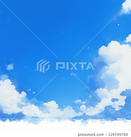 Watercolor illustration background of blue sky and cumulonimbus clouds 126599760
