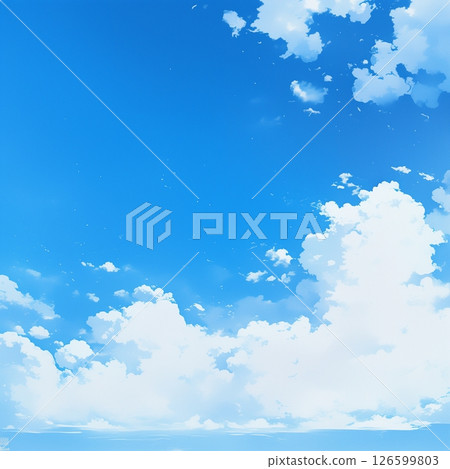 Watercolor illustration background of blue sky and cumulonimbus clouds 126599803