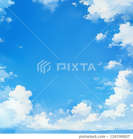 Watercolor illustration background of blue sky and cumulonimbus clouds 126599807