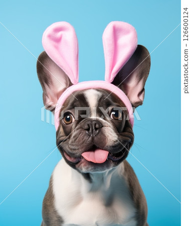 Cute Dog wearing Easter Bunny ears. Generative Ai Cute Dog wearing Easter Bunny ears. Generative Ai 126600124