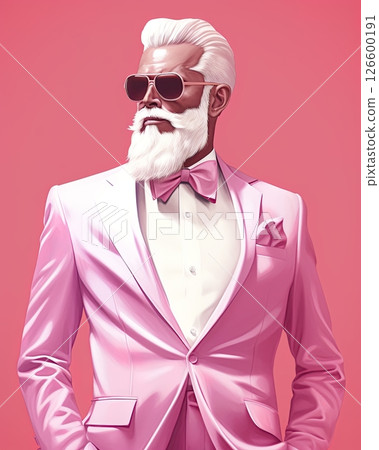 Handsome man in pink suit posing. LGBT, Gay, Homosexual concept. Generative Ai 126600191