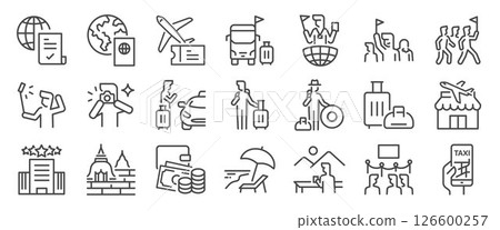 Travel icon set. It includes tour, tourism, flight, vacation, holiday and more icons. Travel icon set. It includes tour, tourism, flight, vacation, holiday and more icons. 126600257
